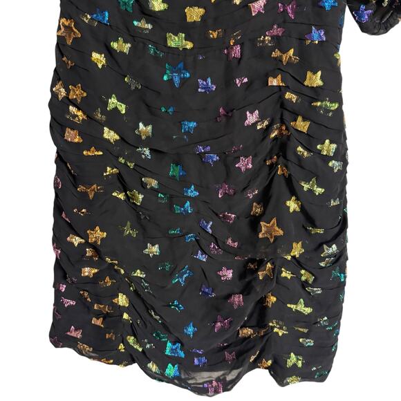 Shoshanna Ronnie Starry Night Black Rainbow Metallic Star One Shoulder Dress 6 - Picture 14 of 16